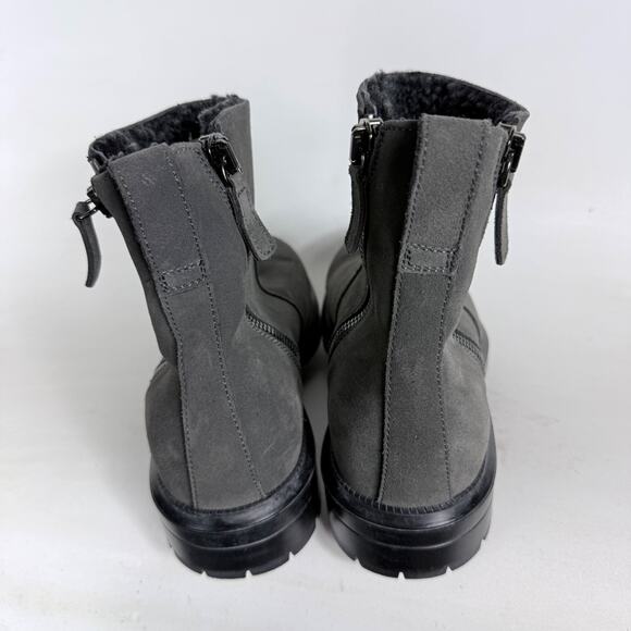 Aquatalia Combat Ankle Boots men\'s 9 Gray Suede Block Heel Almond Toe Side Zip main image 8